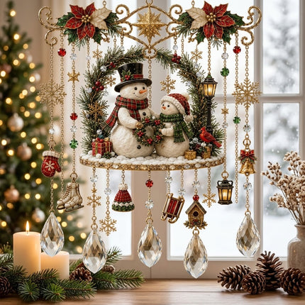 Elk Snowman Christmas Hanging Ornament Crystal Wind Chime