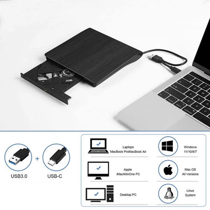 USB 3.0 External DVD CD VCD Writer Burner Reader Player Optical Drive for Laptop