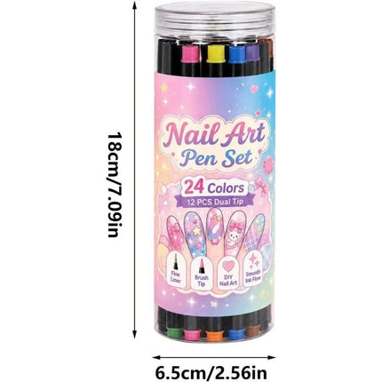 24 Colors Dual-Ended Nail Art Pens Set,12pcs Dual-Ended Pens AU