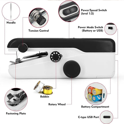 Mini Handheld Portable Cordless Sewing Machine Hand Held Stitch Home Clothes