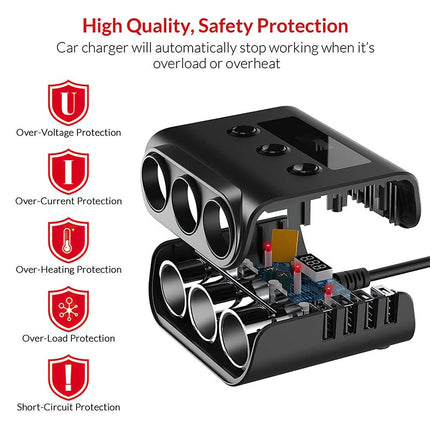 3 Way 12V 24V Multi Socket Car Cigarette Lighter Splitter USB Charger Adapter