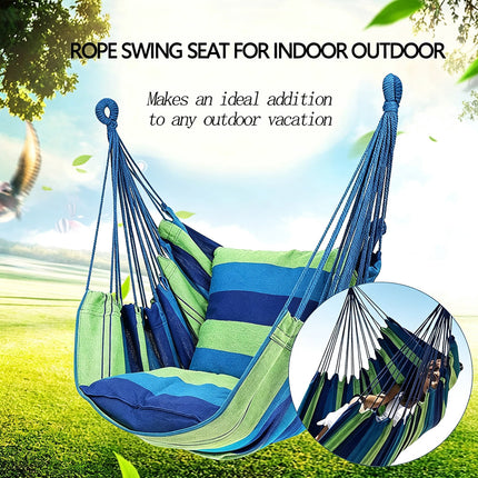 Garden Deluxe Hanging Hammock Chair Swing Outdoor/Indoor Camping W/ Pillows