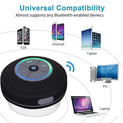 Portable LED Waterproof Wireless Bluetooth Speaker for Shower Bathroom Subwoofer