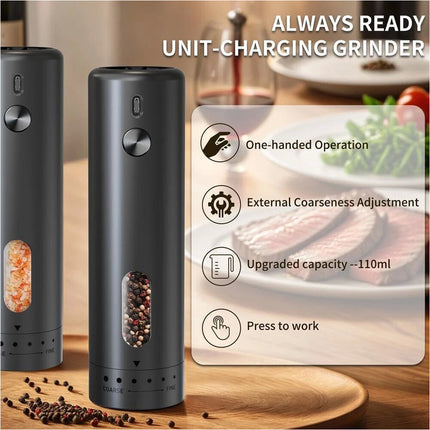 2pc Electric Salt And Pepper Grinder Set, Rechargeable Salt And Pepper Mill