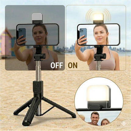 Flexible Tripod Holder Stand Selfie Stick With Bluetooth Remote and Fill Light For Mobile Phone