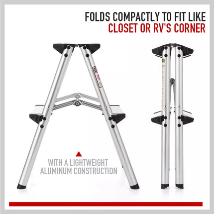 Portable 2 Step Folding Ladder Aluminium Frame Anti Slip Safety 150KG Cap. Home