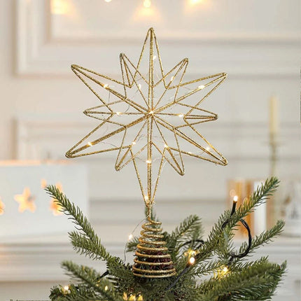 LED Christmas Tree Topper Star Xmas Tree Light Ornaments Party Tree Decor
