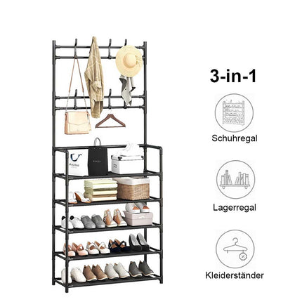 Shoe Rack Storage Cabinet Coat Hat Stand Metal Shelves 16 Pairs Black