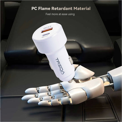 White 48W 2 Port Car Phone Charger Dual USB A C PD Metal 12V Cigarette iPhone Charging