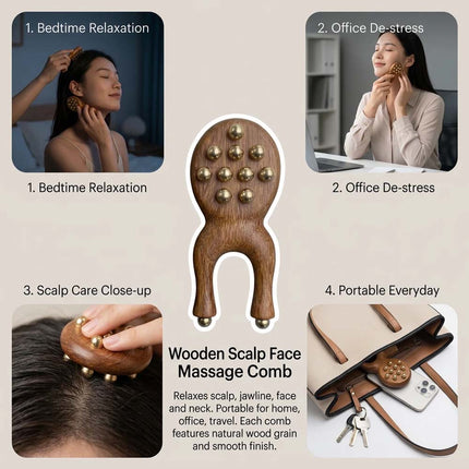 2 Pcs Five Teeth Body Meridian Massage Comb Wood Therapy Massage Comb Body Massage A+B