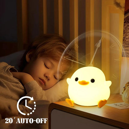 Cute Duck Shape Silicone LED Night Light, Dimmable Rechargeable Touch Lamp