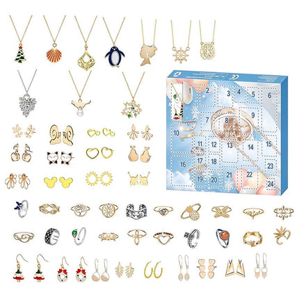 24 Day Christmas Jewelry Advent Calendar Necklace Ring Earring Set Gift Box