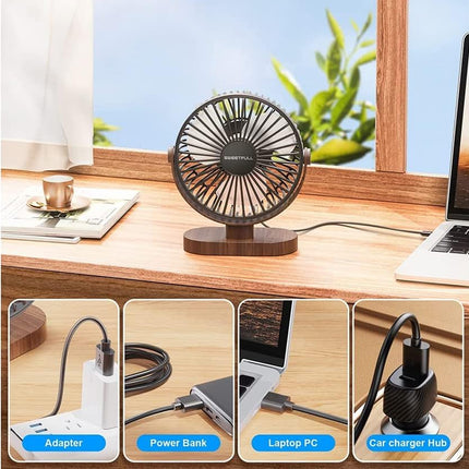 Desk Fan Small USB Quiet 3 Speed Portable 360° Adjustable Personal Fan Black