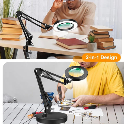 10X Magnifying Glass Desk Light Magnifier LED Lamp Reading Lamp With Base& Clamp