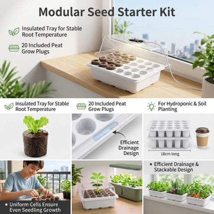 Seed Starter Tray 20 Cells Seedling Starter Kit with Grow Light Seed Germination
