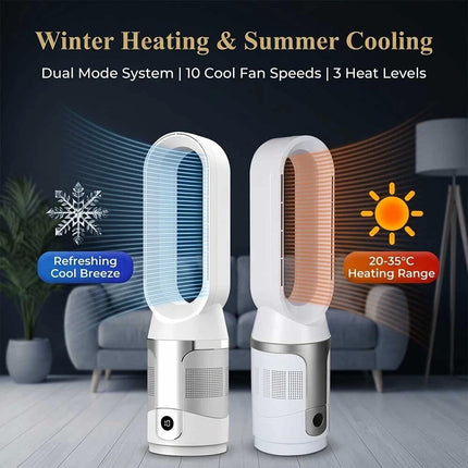 White 2-in-1 Cooling & Heating Bladeless Tower Fan with Remote