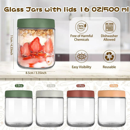 4X 500ml Glass Jars with Lid Small Food Candy Storage Mason Jam Bottle Container