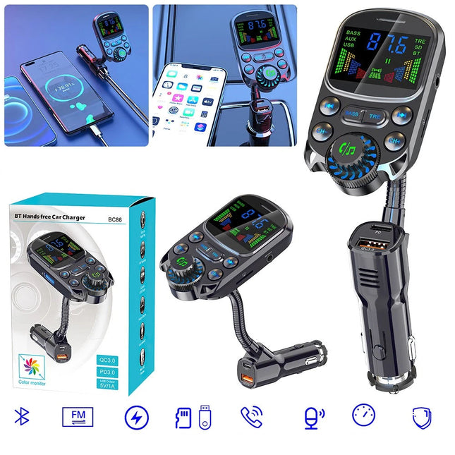 Wireless Car Bluetooth FM Transmitter MP3 Player PD USB Fast Car Charger Adapter