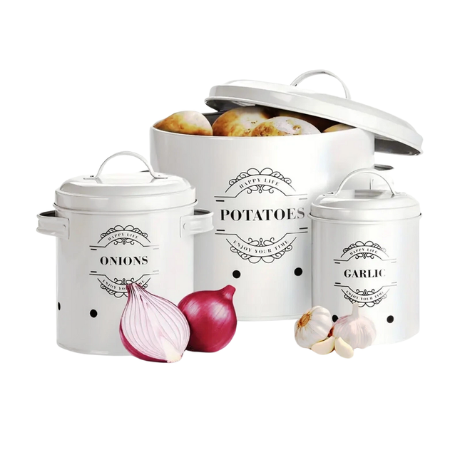 3Pcs Potatoes Onions Garlic Bin Vegetable Rack Storage Tins Breathable Fruit