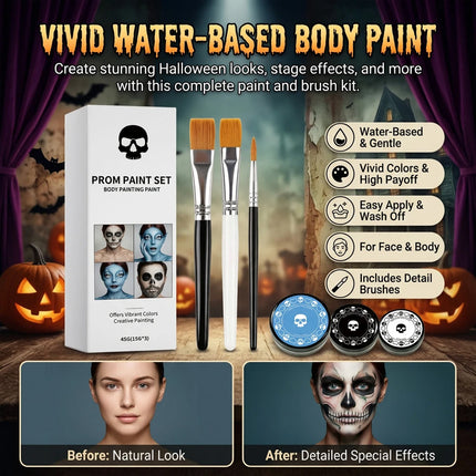 Face and Body Paint Palette (White, Black, Red) for Fancy Dress, Cosplay & Halloween Makeup