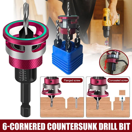 6PCS Woodworking Countersink Drill Bit Set with Adjustable Depth Stop Control