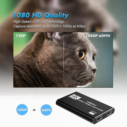 High Speed 4K Video Capture Card Universal Audio Video Recording Adapter for Daily Use