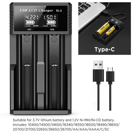 18650 Battery Charger 2 Bay Battery Charger LCD Display For Rechargeable Battery