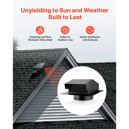 149 mm Wall Vent Cover with Hood, Steel Roof Exhaust, 1 Pack, Black