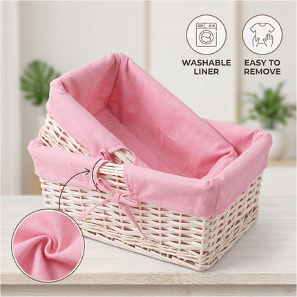 Pink 3 Pcs Wicker Storage Basket Washing Clothes Basket Hamper Picnic Basket set