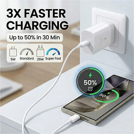 White PD 25W Fast Charger Power Adapter Samsung Type C Wall USB-C Cable Google Oppo