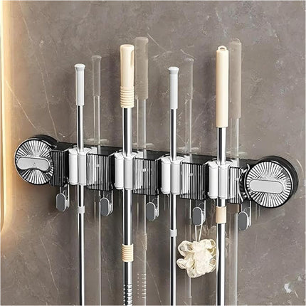 Grey Suction Cup Broom Holder Mop Hanger Wall Mounted Kitchen Tool Storage Organizer