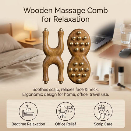 2 Pcs Five Teeth Body Meridian Massage Comb Wood Therapy Massage Comb Body Massage A+B
