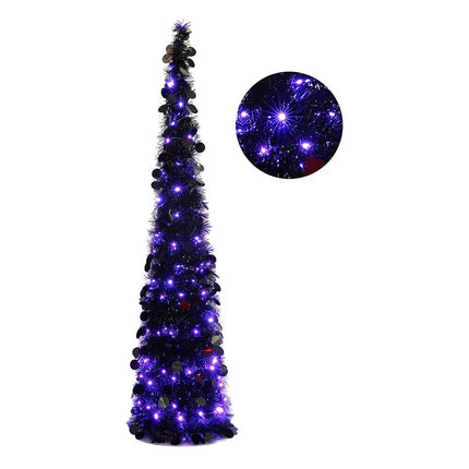 5ft Christmas Black Tree Xmas Home Decor With 100 Lights For Halloween Christmas