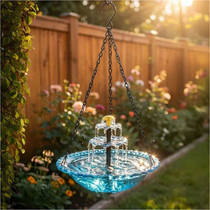1Pcs Solar Bird Bath Fountain Hanging Glass Bowl Cascading Water Feature Wildlife