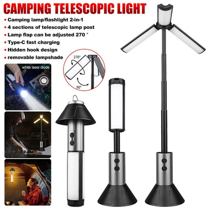 Portable Tent Light Outdoor Camping Lantern Telescopic Night Lamp Rechargeable