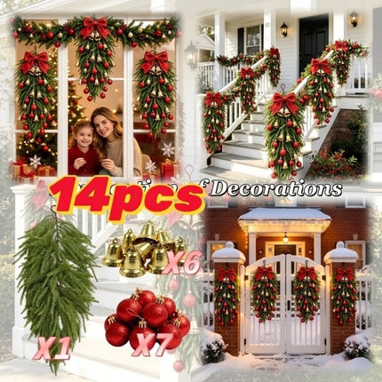 Glitter Baubles Artificial Pine Christmas Hanging Entryway