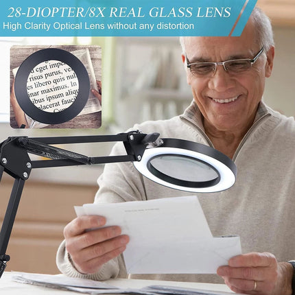 10X Magnifying Glass Desk Light Magnifier LED Lamp Reading Lamp With Base& Clamp