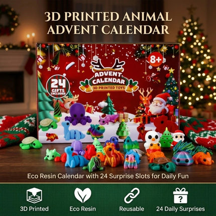 2026 Christmas Advent Calendar Countdown with 24Pcs Mini 3D Printed Animals Toys