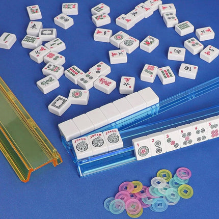 4 Pcs Mahjong Rack with Built-in Pusher Modern Mahjong Rack for American Mahjong (4pcs Clear Plastic Mahjong Push Rule)