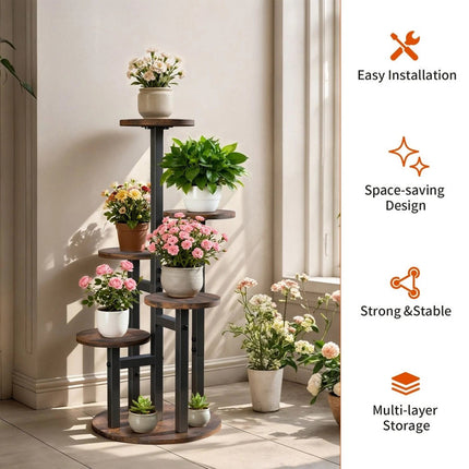Vertical Plant Stand Indoor Flower Pots Holder Wood Outdoor Tiered Plant Shelf