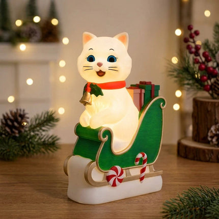 Christmas Cat in Sleigh Blow Mold Decoration 24" Lighted Festive Feline Kitty