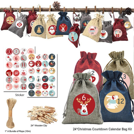 24PCS Advent Calendar Christmas Calendar XMAS for filling Christmas Bag Decor