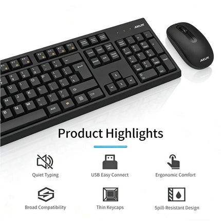 Aikun Bx2510 Wireless Keyboard and Mouse Combo Set 2.4G Cordless Optical for PC
