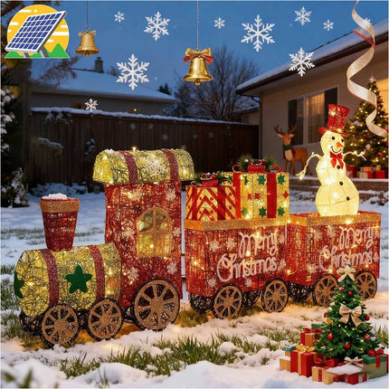 Lighted Christmas Decorations 3 Trains Snowman Light up Front Yard Solar Powered