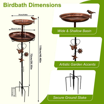 Double Bowl Bird Bath Feeder W/ 5 Prong Freestanding Antique Outdoor Garden Yard