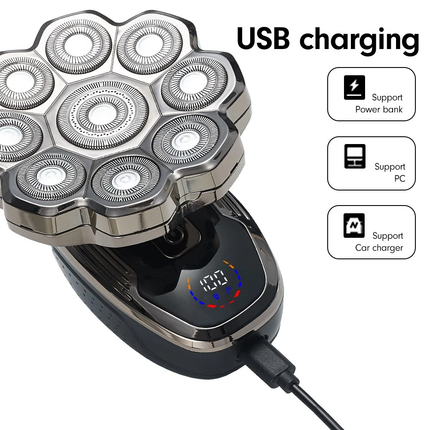 Electric Head Shaver for Bald Men 9D Razor Wet/Dry Beard Hair Trimmer Travel