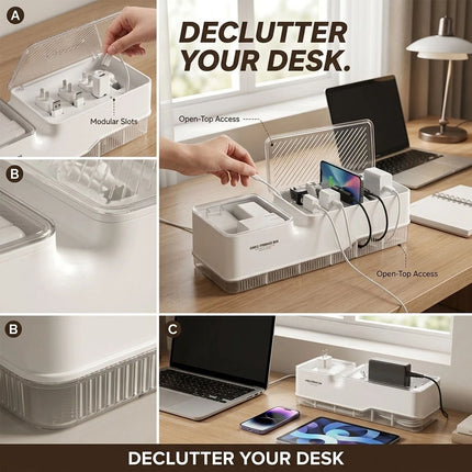 Cable Management Box ABS Desk Cord Organizer Charging Station Storage 1 Pack