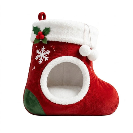 Hanging Christmas Cat Bed with Faux Plush-Lining Festive Small Pet Medium Cave