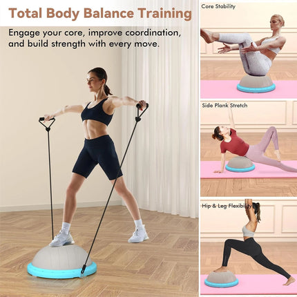2in1 Half Balance Ball Trainer w App,Resistance Bands & Pump–Core Fitness 330LB