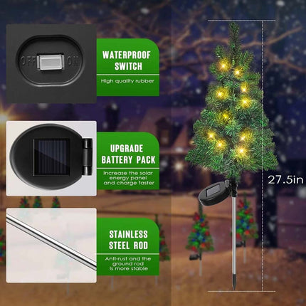 2Pcs Solar Christmas Tree Stake Light waterproof Outdoor Garden Xmas Lamp Decor